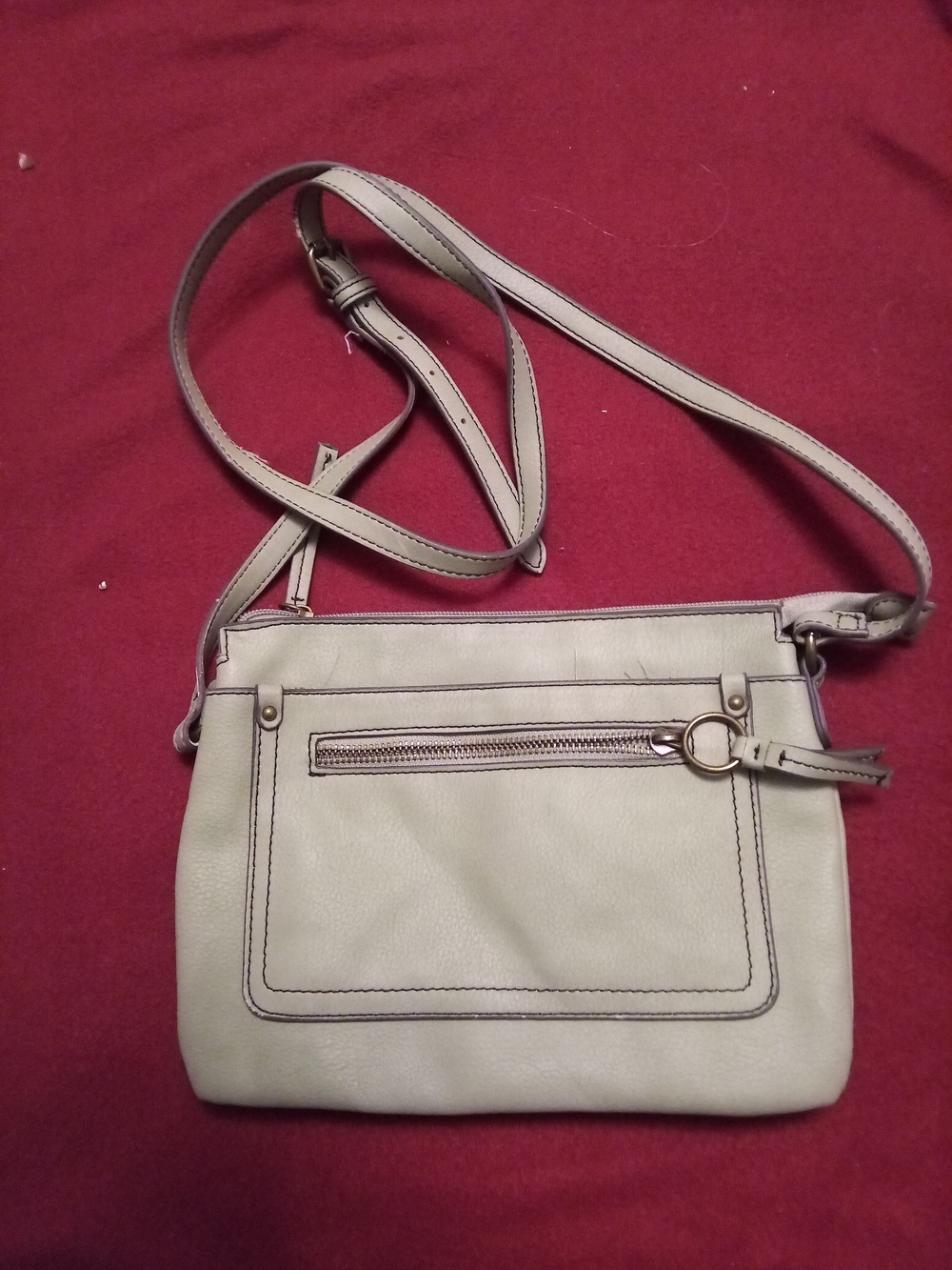 Light Taupe Crossbody Bag with Front Zip Pocket
